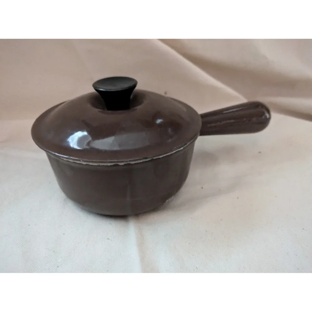 Vintage Le Creuset 14 Brown Cast Iron Enamel Sauce Pot Pan Lid France 5.5 In